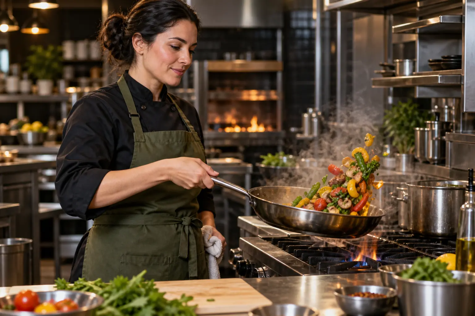 Illustrative concept of a chef preparing food