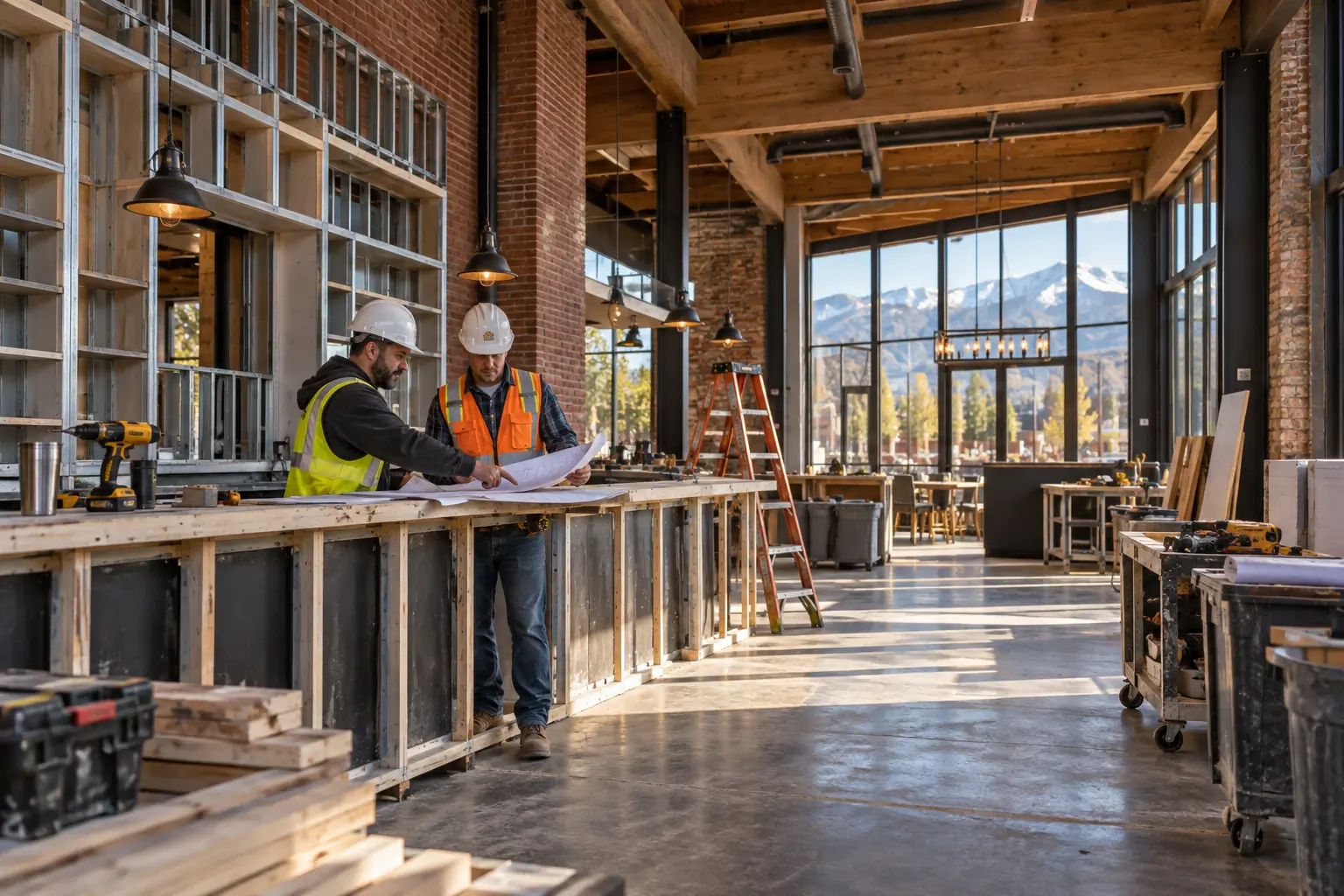 Illustrative concept of the restaurant interior during construction